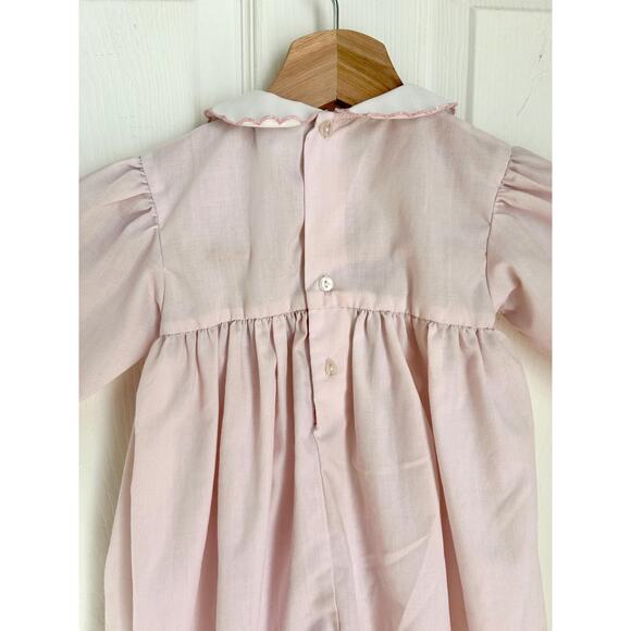 Vintage Baby Girl Smocked Cotton Blend Pink Bubble Suit 9 Months - Picture 9 of 9